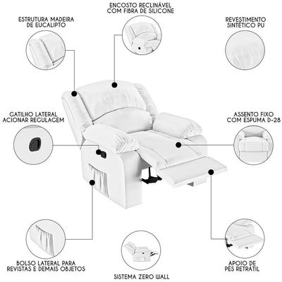 Poltrona Do Papai Reclinável Pietra Wall Fh9 Pu Branco - Mpozenato