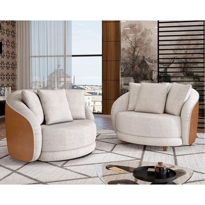 Kit 2 Poltronas Decorativa Para Sala Pés Madeira Kaly M22 Sintético Caramelo-linho Bege - Mpozenato