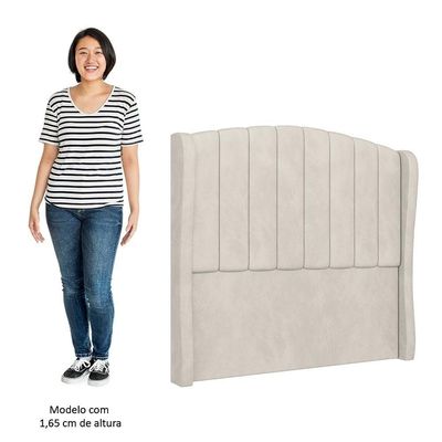 Cabeceira Casal Cama 140cm Glenda I02 Veludo Bege - Mpozenato