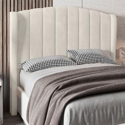 Cabeceira Casal Cama 140cm Glenda I02 Veludo Bege - Mpozenato