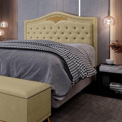 Cabeceira Cama Casal 140cm Com Tachas Imperial J02 Linho Areia - Mpozenato