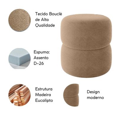 Kit 2 Poltrona Decorativa Puff Sala Moderno Escritório Maia Bouclé Bege