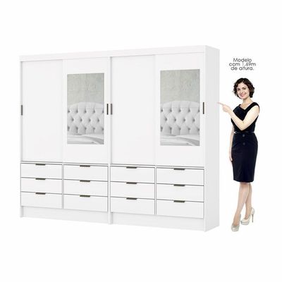 Closet Casal Sevilha 4pts Com Espelho Carioca Móveis Branco