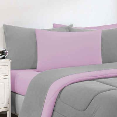 Kit Edredom Malha 100% Algodão Gran Moratta 3 Peças Queen - Cinza-rosa Bebê