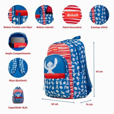 Mochila Escolar Feminina Juvenil Stitch Hapinnes Azul U / Azul escuro