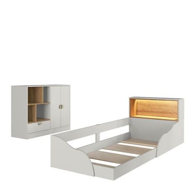 Quarto Infantil com Cama de Solteiro Montessoriana com Led e Cômoda Lille CJ081
