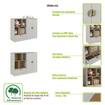 Quarto Infantil com Cama de Solteiro Montessoriana com Led e Cômoda Lille CJ081