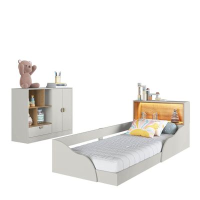 Quarto Infantil com Cama de Solteiro Montessoriana com Led e Cômoda Lille CJ081