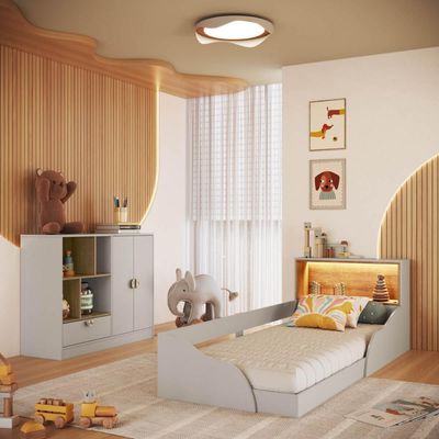 Quarto Infantil com Cama de Solteiro Montessoriana com Led e Cômoda Lille CJ081