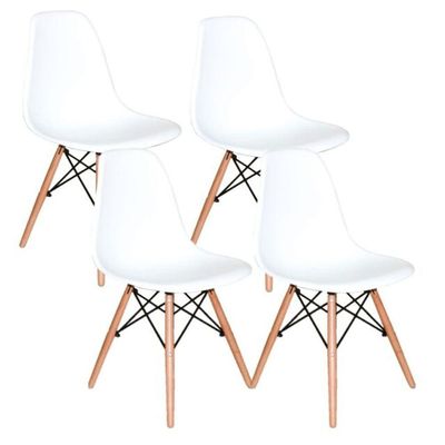 Kit 4 Cadeiras Charles Eames Eiffel Branca Base Madeira Sala Cozinha Jantar. - Qualidade Superior
