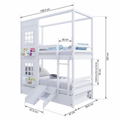 Treliche Casinha 2 Janelas Escorregador Madeira Branco