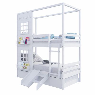 Treliche Casinha 2 Janelas Escorregador Madeira Branco
