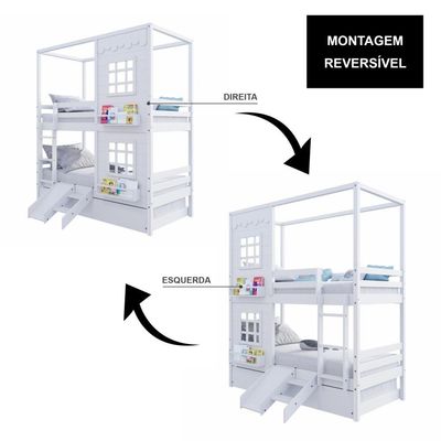 Treliche Casinha 2 Janelas Escorregador Madeira Branco