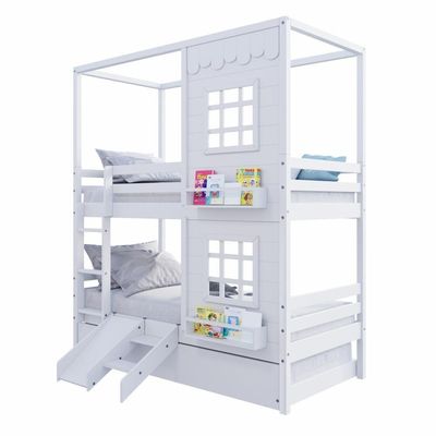 Treliche Casinha 2 Janelas Escorregador Madeira Branco