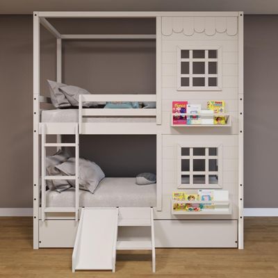 Treliche Casinha 2 Janelas Escorregador Madeira Branco