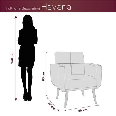 Kit Poltrona Decorativa Sala + Puff Havana Matrix Cinza