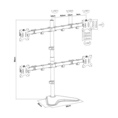 Suporte Articulado 4 Monitores Com Base V48n Central Suportes