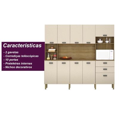 Armario De Cozinha Compacta 10 Portas 2 Gavetas Intense Freijó-nero