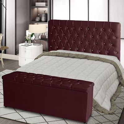 Kit Cabeceira De Cama E Calçadeira Baú Estrela Queen 160 Cm Suede Capitonê Bordo Casa Móveis E Decoração