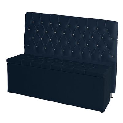 Kit Cabeceira De Cama E Calçadeira Baú Estrela King 195 Cm Suede Capitonê Azul Marinho Casa Móveis E Decoração