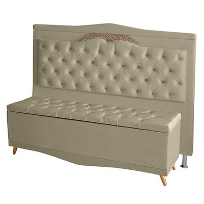 Kit Cabeceira De Cama Box E Calçadeira Baú Madri Queen 160 Cm Suede Bege Do Lar Móveis E Decoração