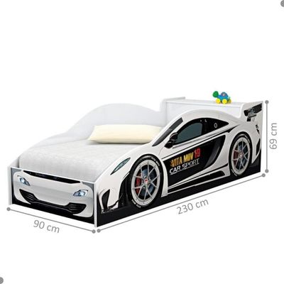 Cama Carro Com Baú Juvenil Racer Branco