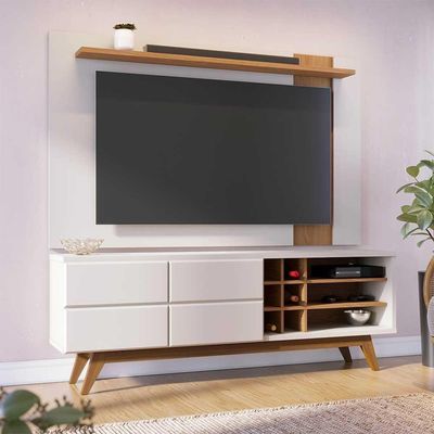 Rack Para Sala Norena Com Painel Para 70 Pol. Amélie C05 Off White Matte-freijó - Mpozenato