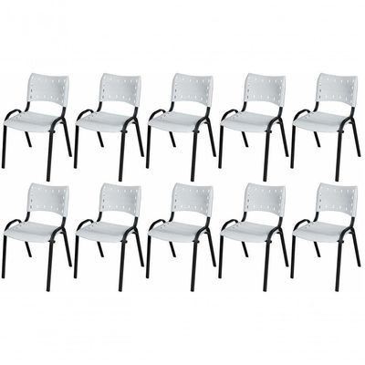 Cadeira Iso Base Preto Escola, Escritório Branco - Kit 10 Un