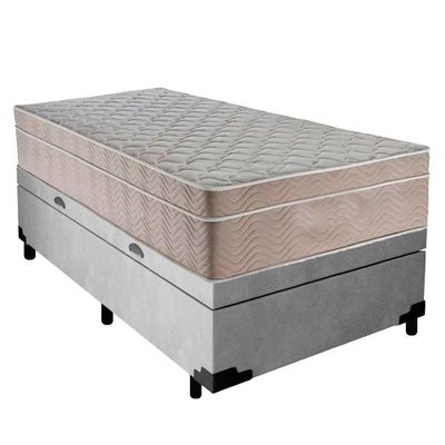 Cama Box Baú Suede Solteiro + Colchão Sereneprime Molas Ensacadas 88x188x69 Cor:cinza