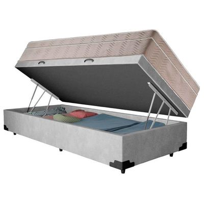 Cama Box Baú Suede Solteiro + Colchão Sereneprime Molas Ensacadas 88x188x69 Cor:cinza
