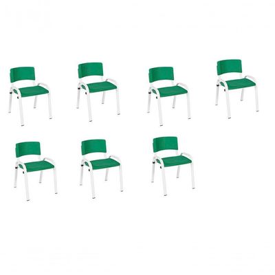Kit 7 Cadeira Iso Infantil Creche, Escola Base Branco Verde Escuro
