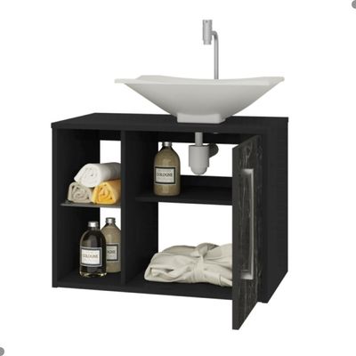 Conjunto Gabinete E Espelheira Grenoble Preto Fosco Nero