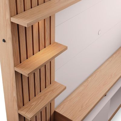Estante Painel Para 65 Pol Com Led Aracati C04 Freijó Off White Matte - Lyam Decor