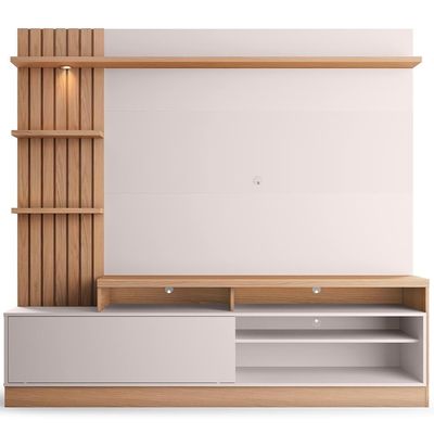 Estante Painel Para 65 Pol Com Led Aracati C04 Freijó Off White Matte - Lyam Decor