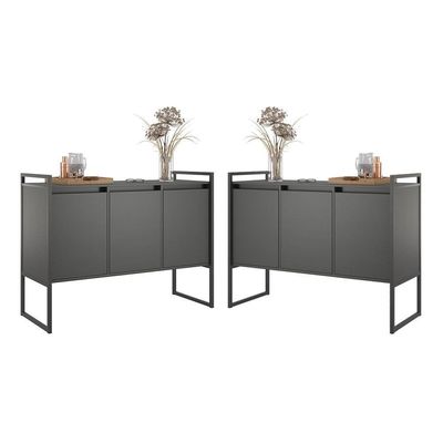 Buffet 3 Portas Rouxe Preto Conjunto 2 Unidades