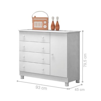 Cômoda 4 Gavetas 1 Porta Antigua Branco