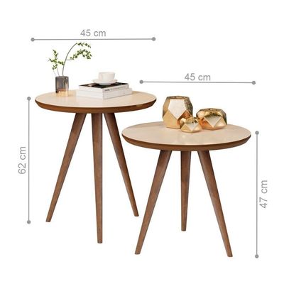 Kit Mesa De Apoio E Lateral Sofá E Sala Visita Off White Freijó