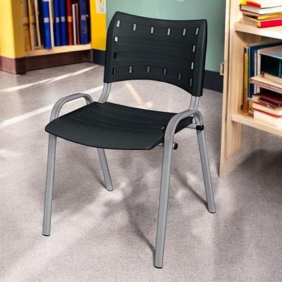 Cadeira Iso Base Cinza, Igreja, Escola, Escritório - Preto Kit 6 Peças