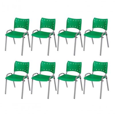 Cadeira Iso Base Cinza, Igreja, Escola, Escritório - Verde Kit 8 Peças