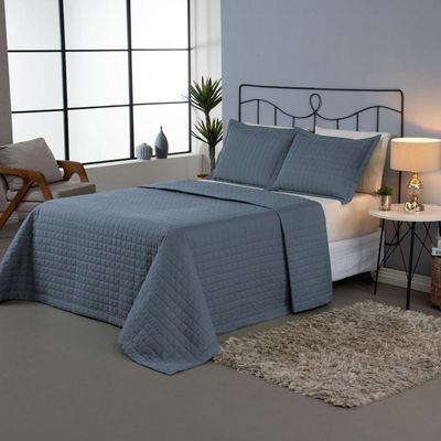 Kit Cobre Leito Matelado Copacabana 3 Peças Casal 100% Poliéster Percal 300 Fios - Azul