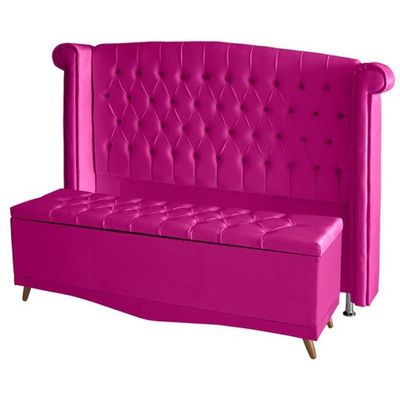 Kit De Quarto Cabeceira De Cama Box E Calçadeira Baú Toquio Casal 140 Cm Suede Rosa Pink Do Lar Móveis E Decoração