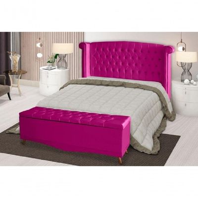 Kit De Quarto Cabeceira De Cama Box E Calçadeira Baú Toquio Casal 140 Cm Suede Rosa Pink Do Lar Móveis E Decoração
