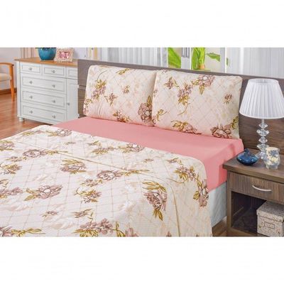 Jogo De Cama Malha Solteiro Quality 03 Peças - Estampa Na Cor Rosê