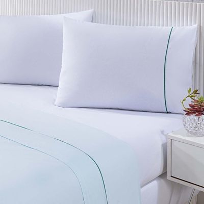 Jogo De Cama Lençol 100% Algodão Percal 150 Fios Queen Gran Moratta 3 Peças - com produção na cor Branco E Verde