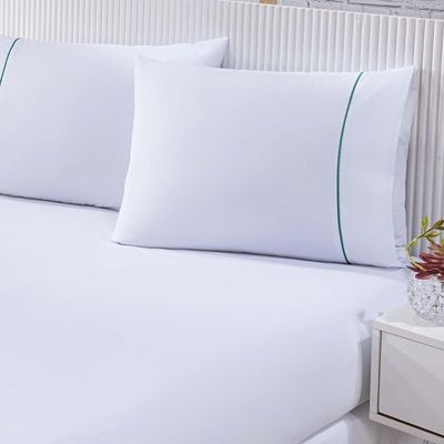 Jogo De Cama Lençol 100% Algodão Percal 150 Fios Queen Gran Moratta 3 Peças - com produção na cor Branco E Verde