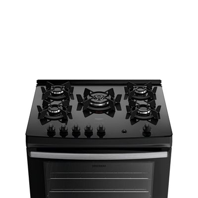 Fogão a Gás 5 Bocas Dako Novo Supreme Glass Mesa de Vidro Tripla Chama Preto / Bivolt