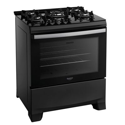 Fogão a Gás 5 Bocas Dako Novo Supreme Glass Mesa de Vidro Tripla Chama Preto / Bivolt