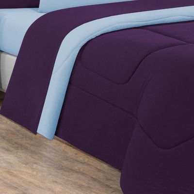 Kit Edredom + Jogo De Lençol Malha 100% Algodão Gran Moratta 7 Peças Casal - Roxo -azul Bebê