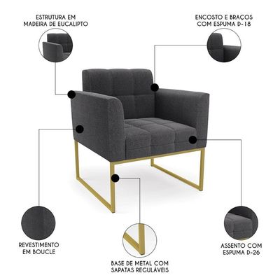 Namoradeira E 2 Poltronas Industrial Dourado Ana Bouclé Grafite - Ibiza