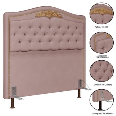 Cabeceira Cama Casal King 195cm Com Tachas Imperial Veludo J02 Rosê - Mpozenato